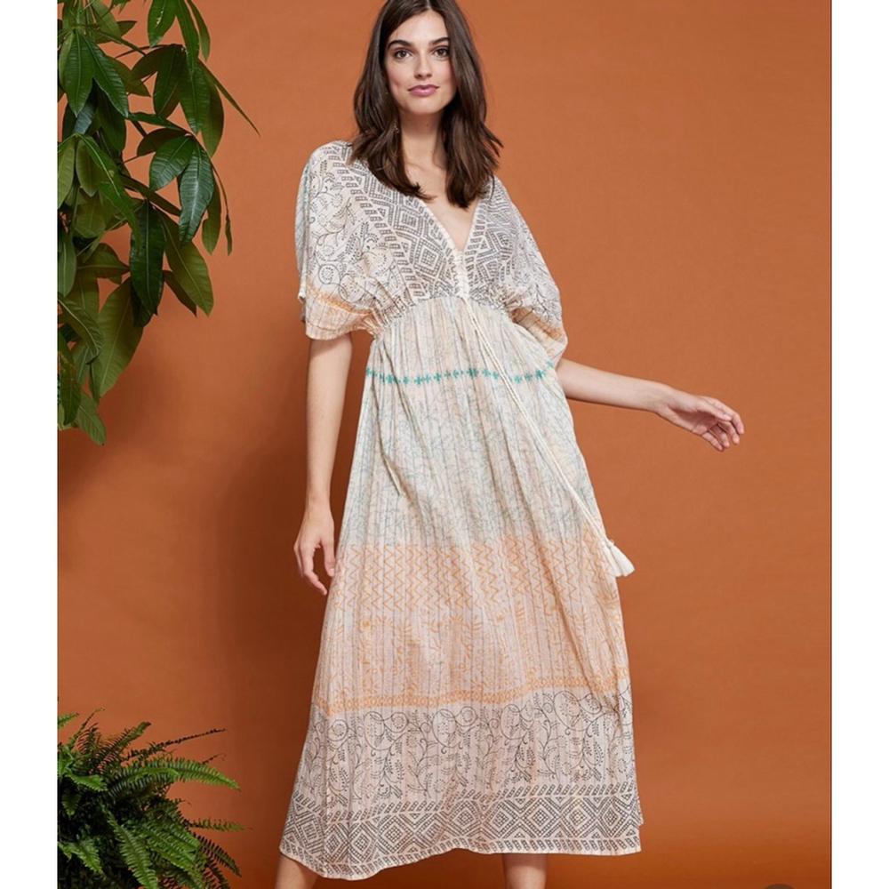 World Market Boho Indie Tribal Kaftan Midi‎ Dress NWT Sz S/M